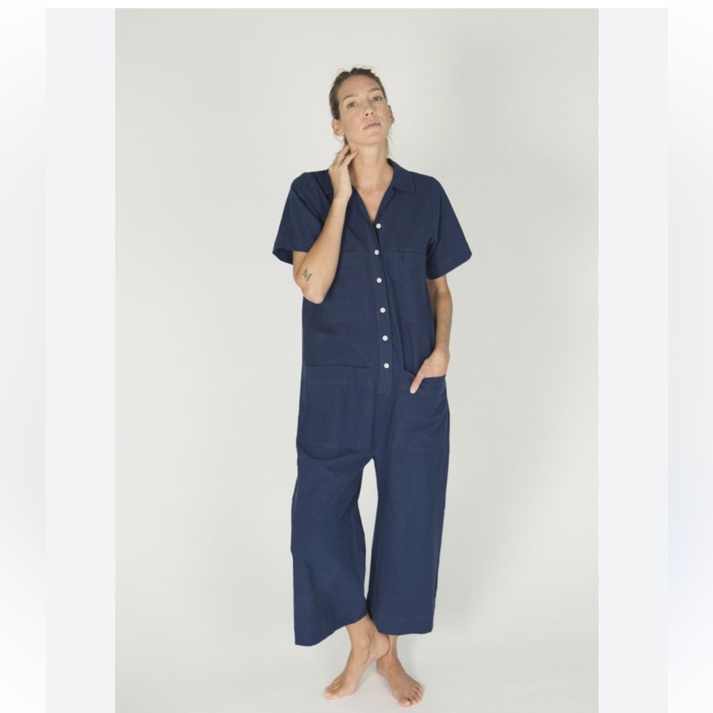 Ilana Kohn navy blue cotton linen jumpsuit